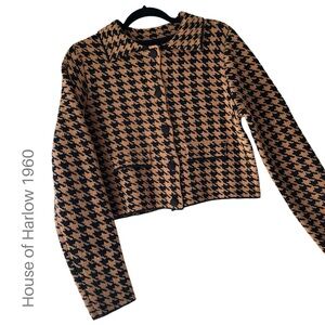 HOUSE OF HARLOW | HOUNDSTOOTH CROPPED KNIT JACKET LIKE NEW BUTTON FRONT | MEDIUM